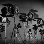 movie lights in black and white