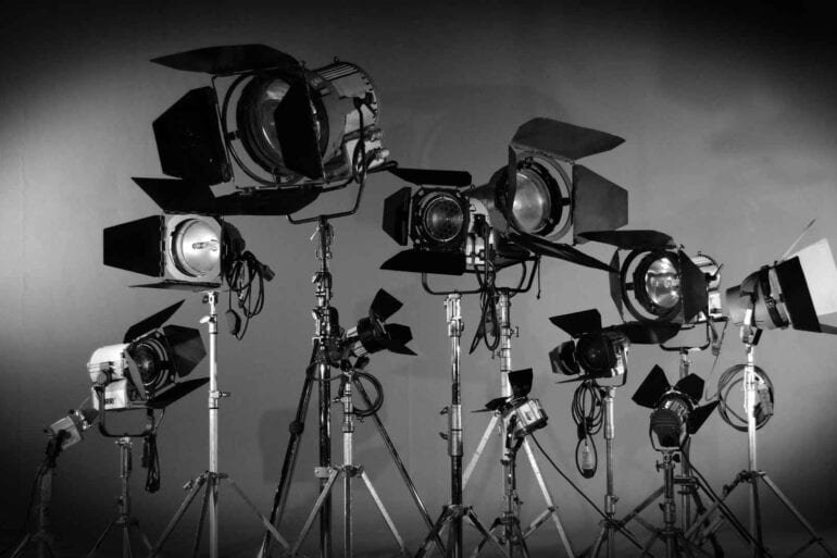 movie lights in black and white