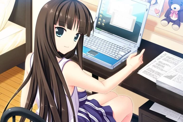 anime girl on her laptop