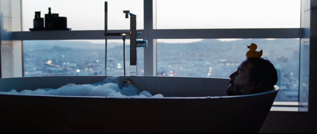 Keanu Reeves taking a bath in Matrix 4